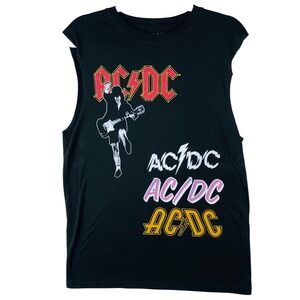 AC/DC Graphic Muscle Tee Black Sleeveless Rock Band T-Shirt Small 2023 Licensed